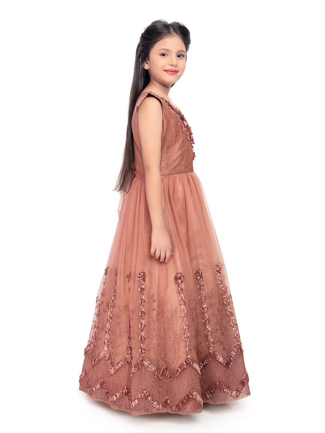 Orchid Coloured Imported Net Simple And Classic Gown For Girls - Betty Ethnic India - Gown - Betty Girls Wear Online