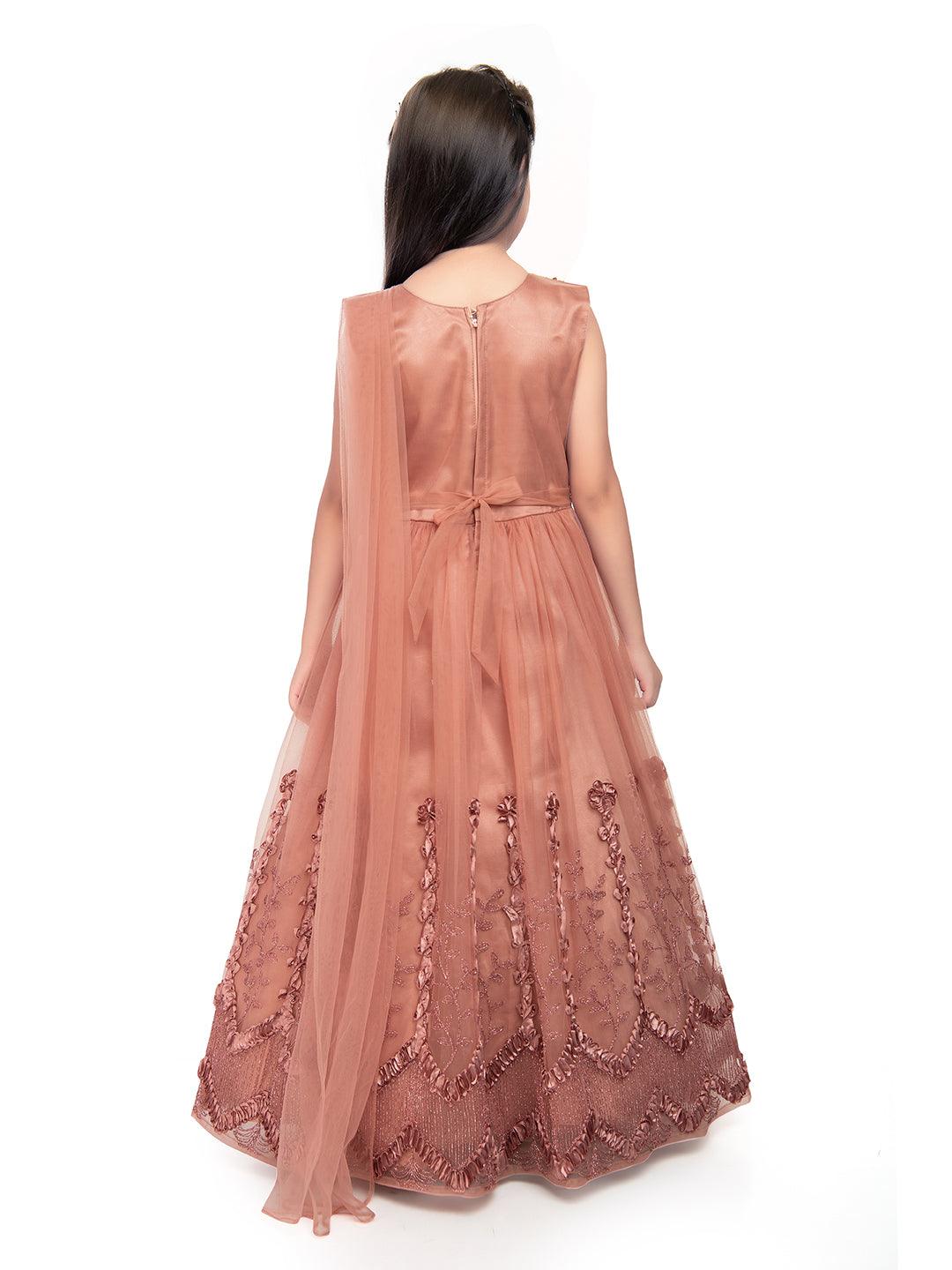 Orchid Coloured Imported Net Simple And Classic Gown For Girls - Betty Ethnic India - Gown - Betty Girls Wear Online