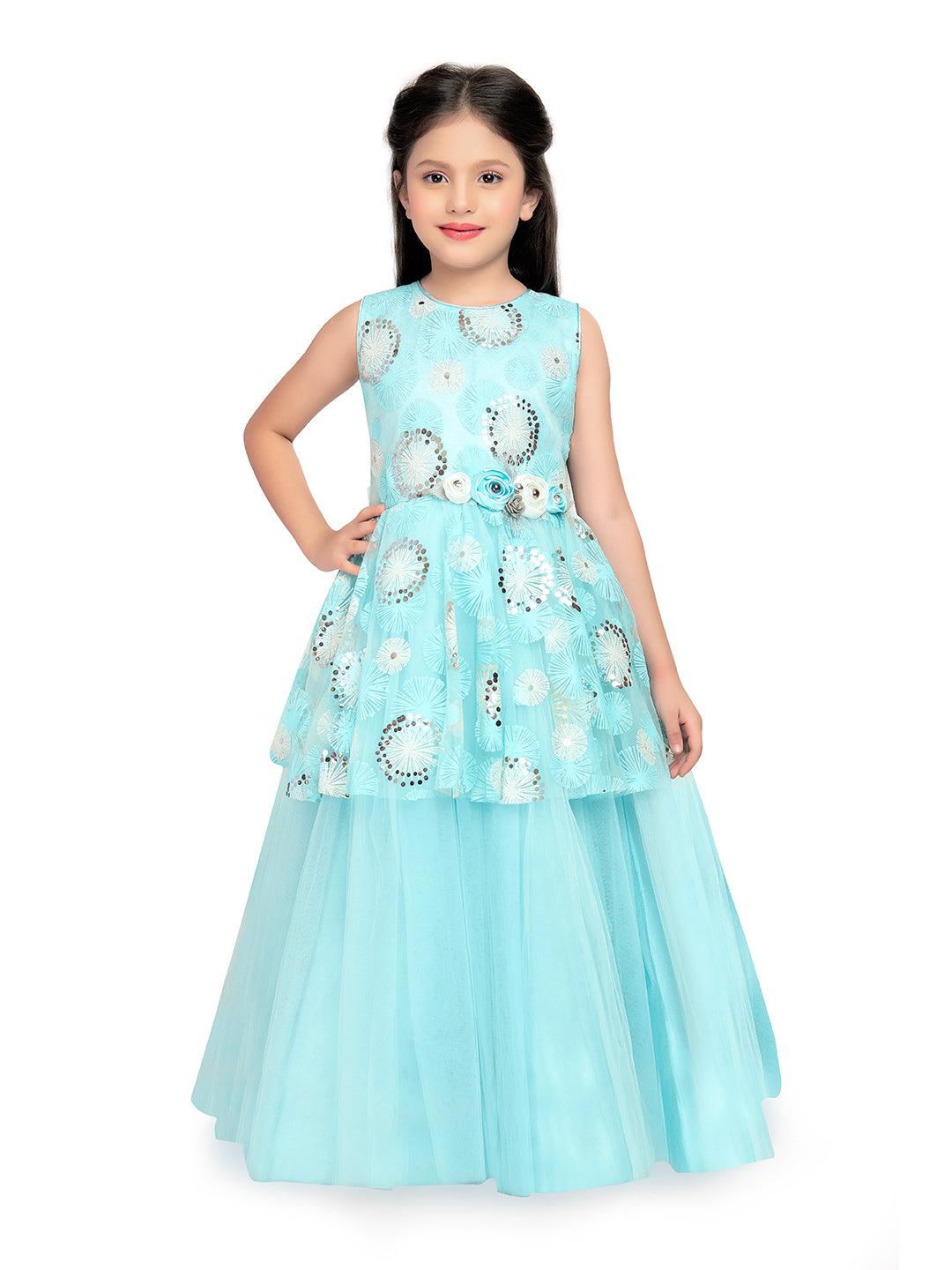 Sky Blue Coloured Peplum Style Top Gown For Girls - Betty Ethnic India - Gown - Betty Girls Wear Online