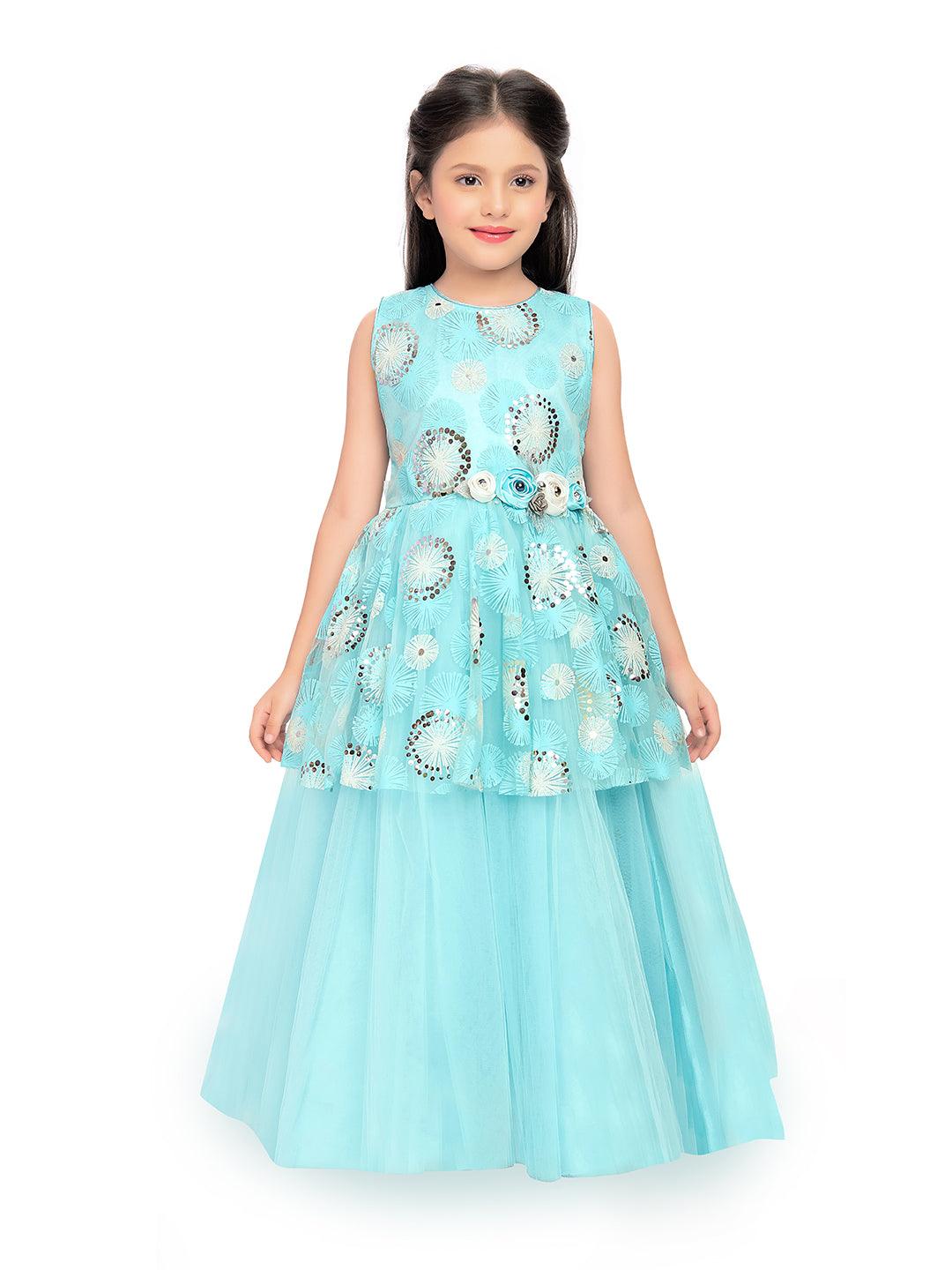 Sky Blue Coloured Peplum Style Top Gown For Girls - Betty Ethnic India - Gown - Betty Girls Wear Online