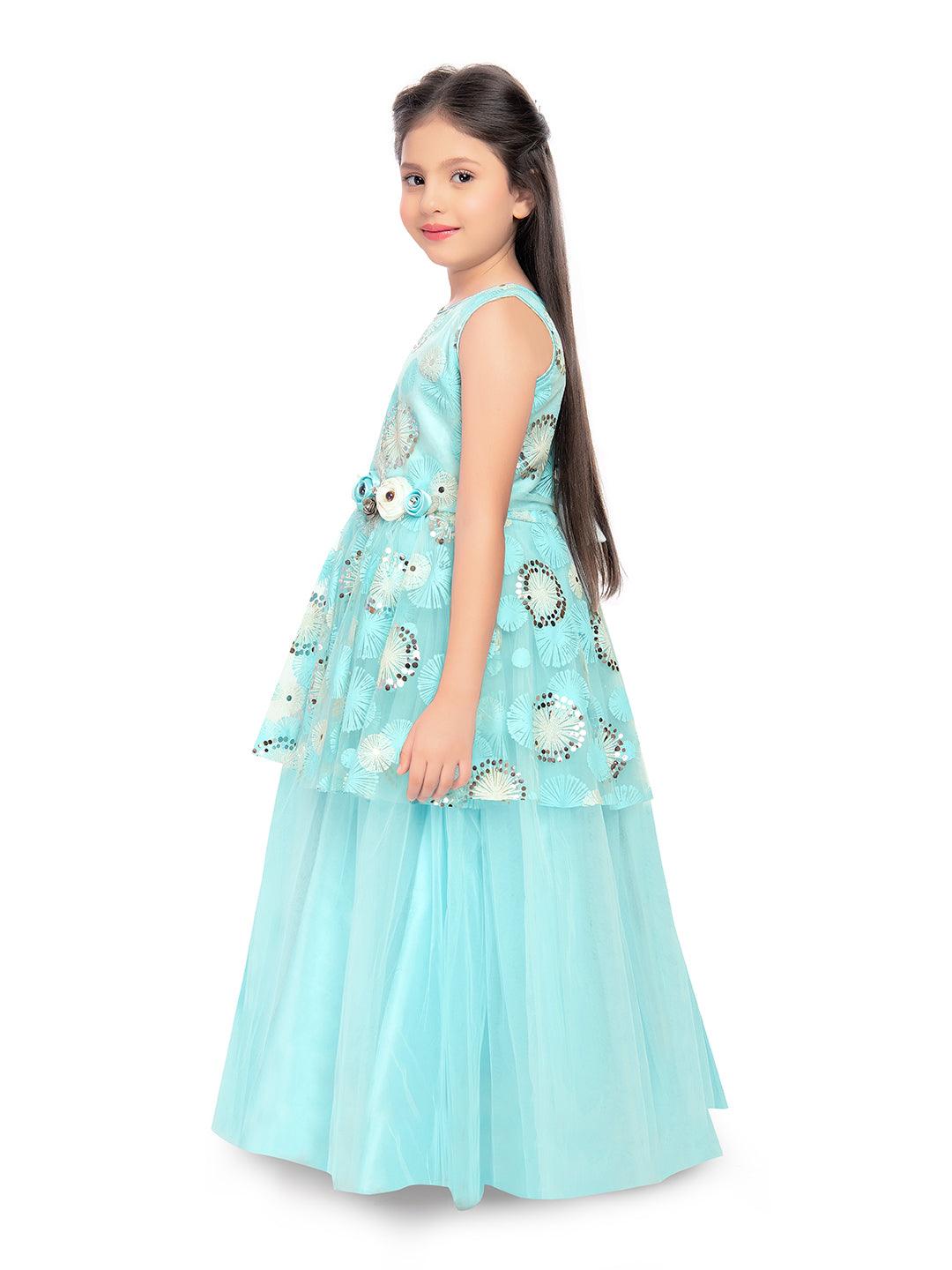 Sky Blue Coloured Peplum Style Top Gown For Girls - Betty Ethnic India - Gown - Betty Girls Wear Online