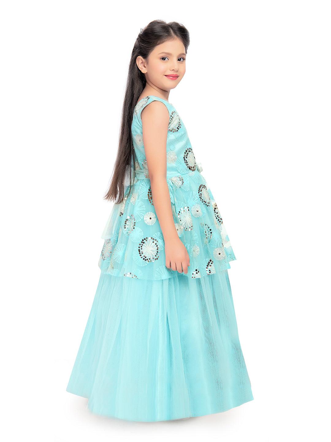 Sky Blue Coloured Peplum Style Top Gown For Girls - Betty Ethnic India - Gown - Betty Girls Wear Online