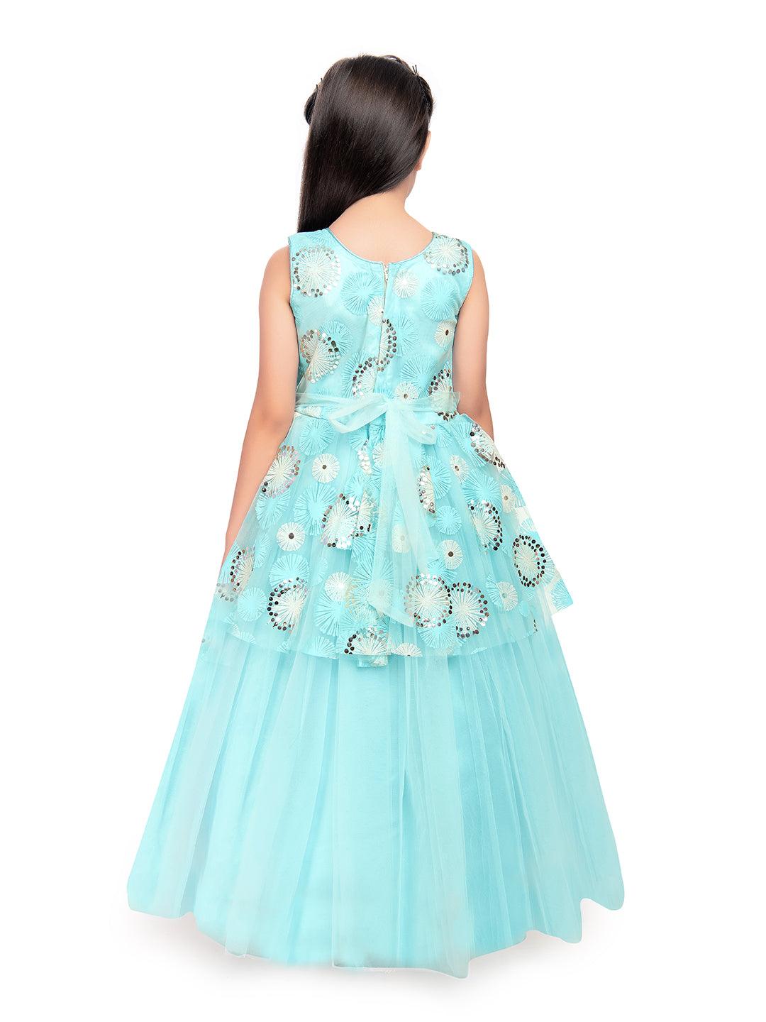 Sky Blue Coloured Peplum Style Top Gown For Girls - Betty Ethnic India - Gown - Betty Girls Wear Online