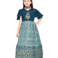 Blue Coloured Ethnic Motifs Printed Ethnic Gown with Separate Necklace Trendy Style For Girls - Betty Ethnic India - Gown - Betty Girls Wear Online