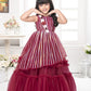 Betty Maroon Striped Sleeveless Gown with Floral Appliqué – Girls' Party Dress (5–15 Years)