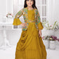 Mustard Gown Set with Embroidered Jacket & Belt – Girls' Ethnic Fusion Outfit