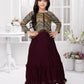 Betty Maroon Printed Jacket Style Gown for Girls – Festive Ethnic Dress