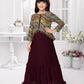 Betty Maroon Printed Jacket Style Gown for Girls – Festive Ethnic Dress