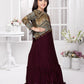 Betty Maroon Printed Jacket Style Gown for Girls – Festive Ethnic Dress