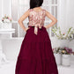 Wine Draped Shoulder Gown for Girls – Sleeveless Party & Festive Dress