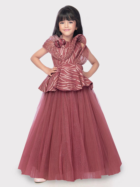Raspberry Coloured Wire Style Gown For Girls / Party Wear Outfits Online / Imported Gowns - Betty Ethnic India - Gown - Betty Girls Wear Online