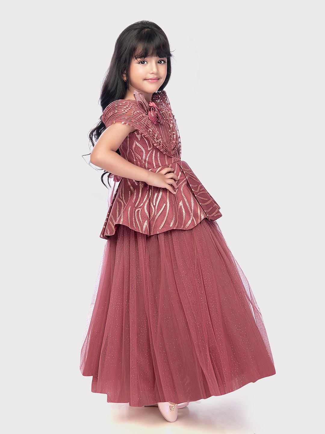 Raspberry Coloured Wire Style Gown For Girls / Party Wear Outfits Online / Imported Gowns - Betty Ethnic India - Gown - Betty Girls Wear Online