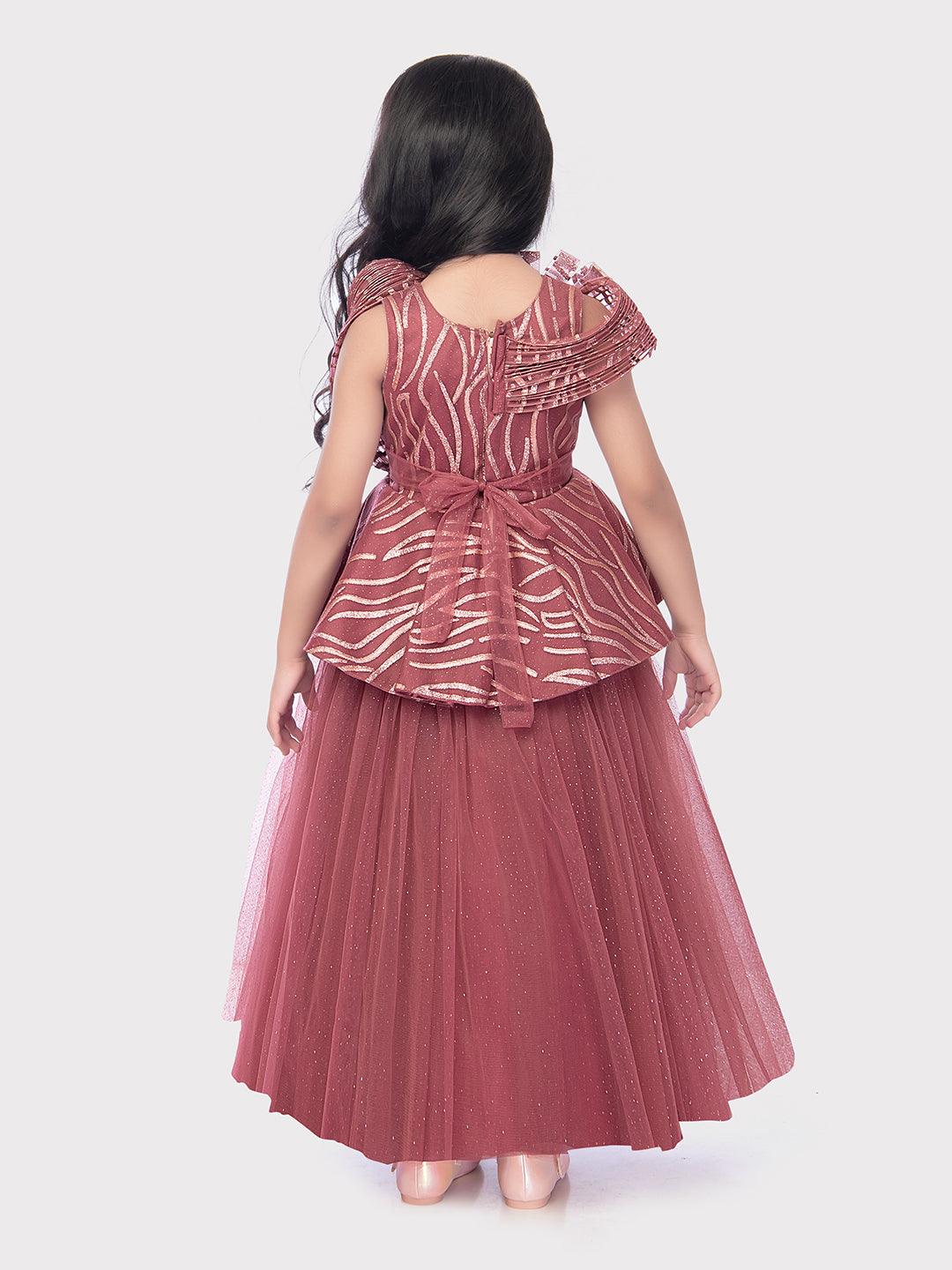 Raspberry Coloured Wire Style Gown For Girls / Party Wear Outfits Online / Imported Gowns - Betty Ethnic India - Gown - Betty Girls Wear Online