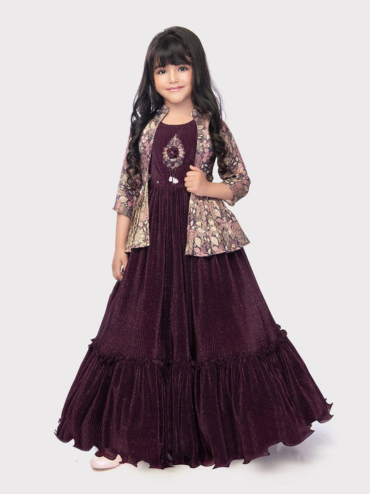 Jacket Style Gown For Girls / Fancy 2 Piece Outfit / Party Wear Jacket Style For Girls - Betty Ethnic India - Gown - Betty Girls Wear Online