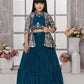 Betty Powder Blue Embroidered Girls' Lehenga Choli Set with Jacket – Ready to Wear (5–15 Years)