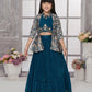 Betty Powder Blue Embroidered Girls' Lehenga Choli Set with Jacket – Ready to Wear (5–15 Years)