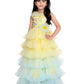 Lemon Coloured Trendy Frill Style Gowns For Girls / Imported Gown For Girls / 6 Frills / Birthday Dress - Betty Ethnic India - Gown - Betty Girls Wear Online