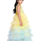 Lemon Coloured Trendy Frill Style Gowns For Girls / Imported Gown For Girls / 6 Frills / Birthday Dress - Betty Ethnic India - Gown - Betty Girls Wear Online