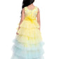 Lemon Coloured Trendy Frill Style Gowns For Girls / Imported Gown For Girls / 6 Frills / Birthday Dress - Betty Ethnic India - Gown - Betty Girls Wear Online