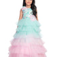 Birthday Dress For Kids / Blue Coloured Trendy Frill Style Gowns For Girls / Imported Gown For Girls / Multi Frills - Betty Ethnic India - Gown - Betty Girls Wear Online