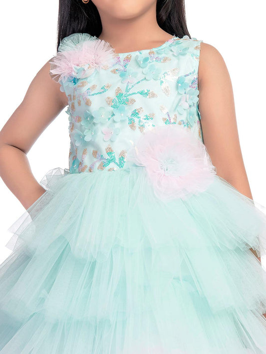 Birthday Dress For Kids / Blue Coloured Trendy Frill Style Gowns For Girls / Imported Gown For Girls / Multi Frills - Betty Ethnic India - Gown - Betty Girls Wear Online