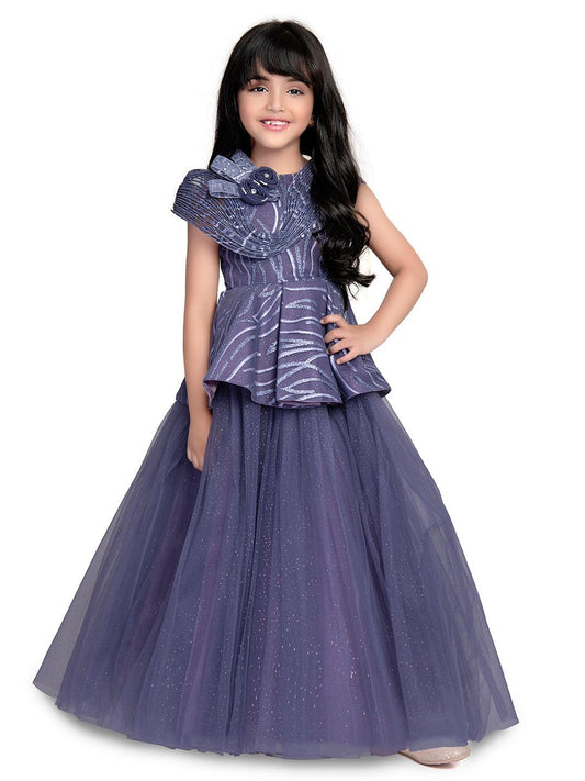 Lilac Coloured Wire Style Fancy Gown For Girls / Birthday, Festival, Celebration Party Wear Outfit For Girls - Betty Ethnic India - Gown - Betty Girls Wear Online