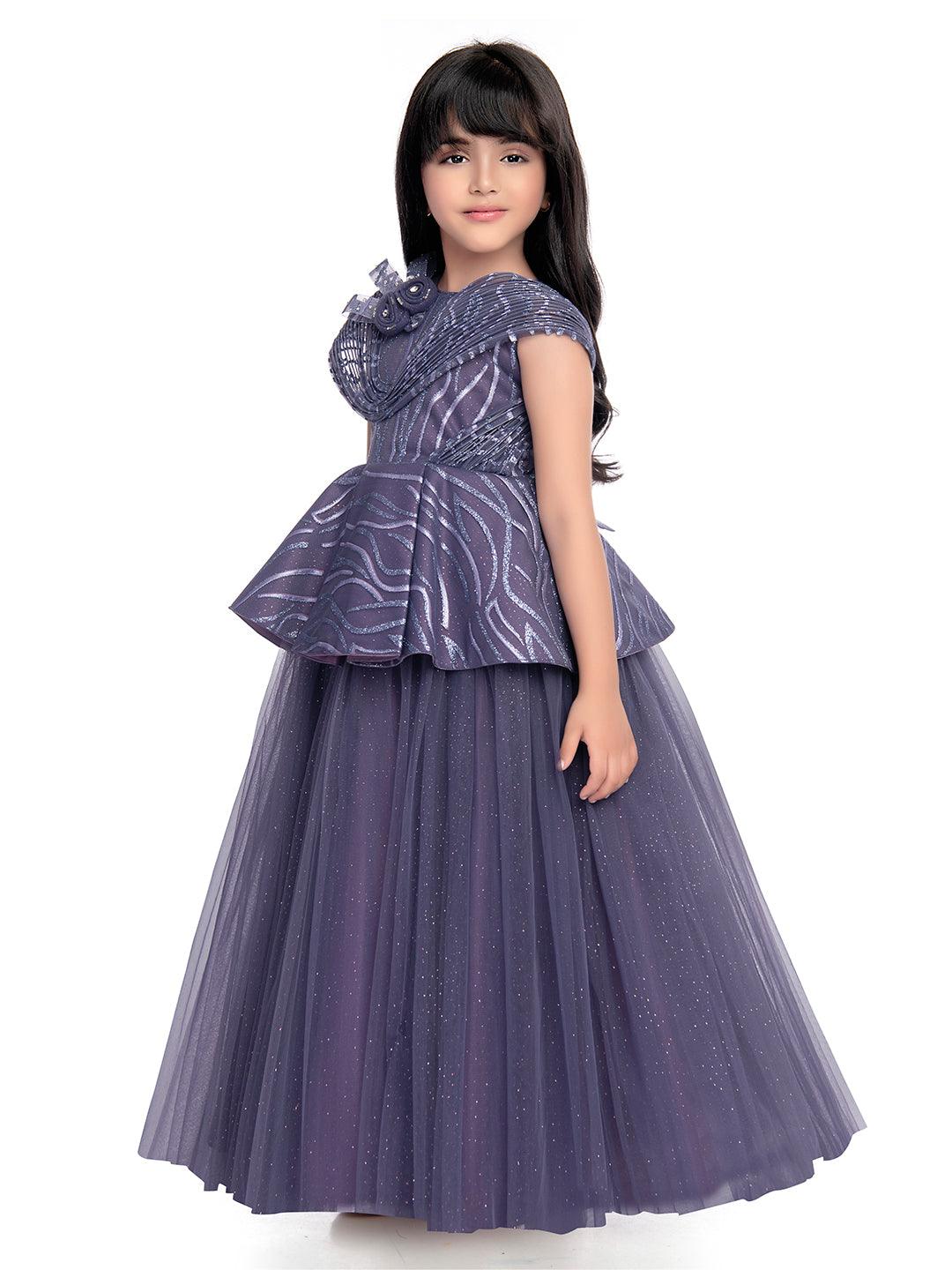 Lilac Coloured Wire Style Fancy Gown For Girls / Birthday, Festival, Celebration Party Wear Outfit For Girls - Betty Ethnic India - Gown - Betty Girls Wear Online