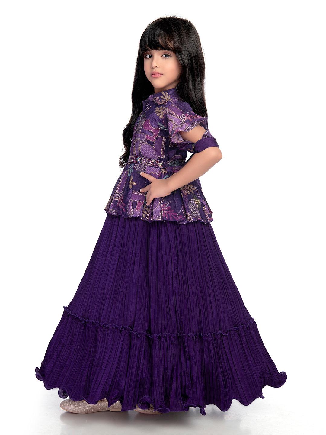 Purple Coloured Floral Dress For Girls /Collar Style Gown For Girls / Position Print Ethnic Gowns Online - Betty Ethnic India - Gown - Betty Girls Wear Online