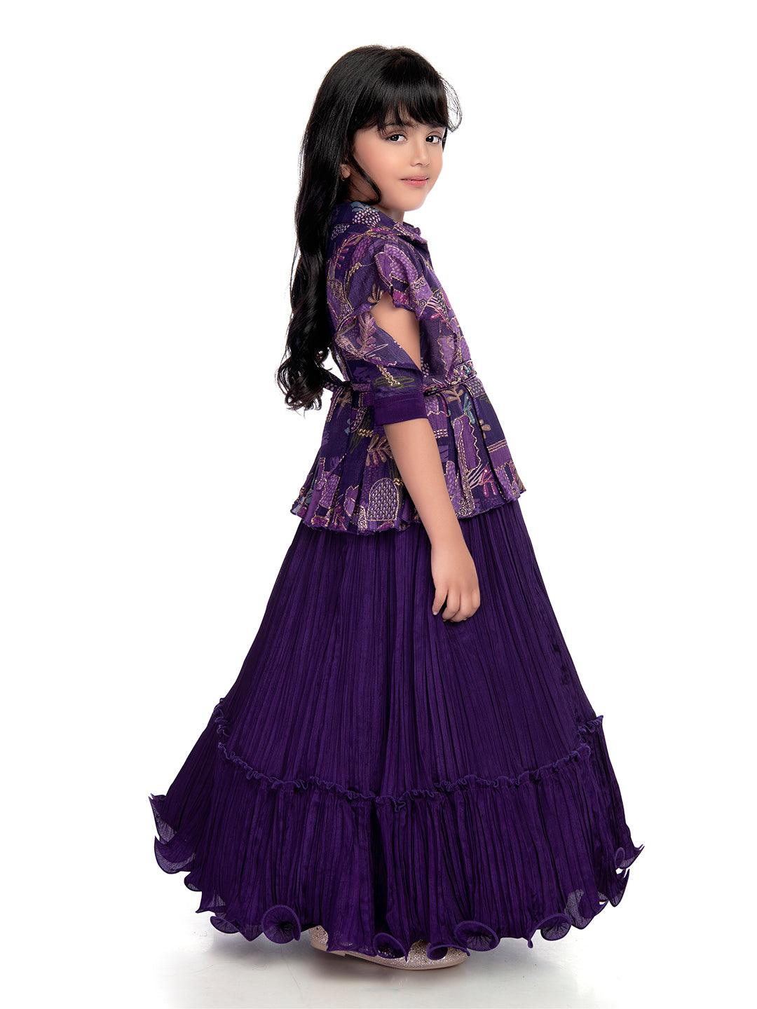 Purple Coloured Floral Dress For Girls /Collar Style Gown For Girls / Position Print Ethnic Gowns Online - Betty Ethnic India - Gown - Betty Girls Wear Online