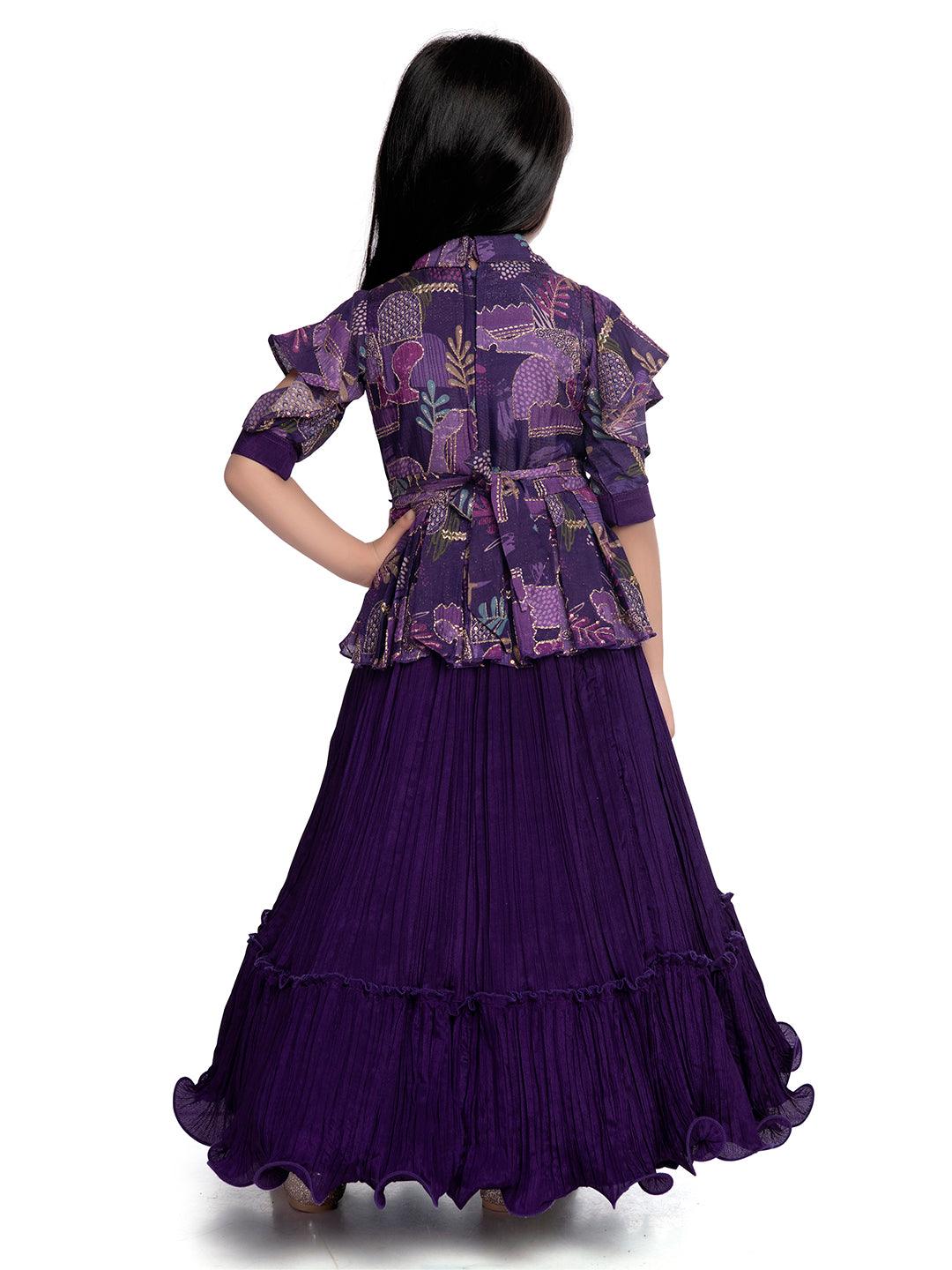 Purple Coloured Floral Dress For Girls /Collar Style Gown For Girls / Position Print Ethnic Gowns Online - Betty Ethnic India - Gown - Betty Girls Wear Online