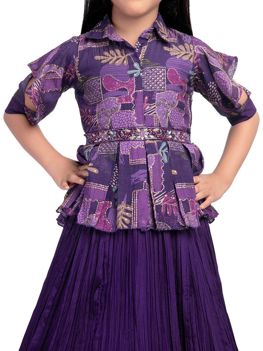 Purple Coloured Floral Dress For Girls /Collar Style Gown For Girls / Position Print Ethnic Gowns Online - Betty Ethnic India - Gown - Betty Girls Wear Online
