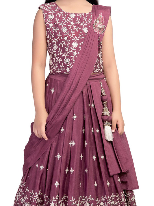 Magenta Coloured Ready To Wear Lehenga Choli For Girls With Dupatta / Kids Ethnic Wear Online - Betty Ethnic India - Saree & Lehenga - Betty Girls Wear Online