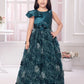 Betty Emerald Green Embellished Gown with 3D Floral Appliqué – Girls' Premium Party Dress