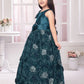 Betty Emerald Green Embellished Gown with 3D Floral Appliqué – Girls' Premium Party Dress