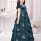 Betty Emerald Green Embellished Gown with 3D Floral Appliqué – Girls' Premium Party Dress