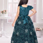 Betty Emerald Green Embellished Gown with 3D Floral Appliqué – Girls' Premium Party Dress