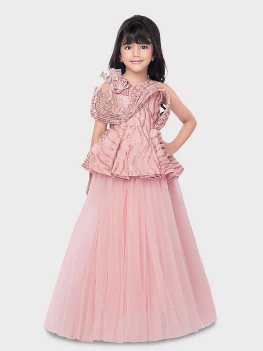 Pink Coloured Wire Style Trendy Gown For Girls / Party Wear Dresses Online - Betty Ethnic India - Gown - Betty Girls Wear Online