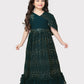 Peacock Blue Coloured Unique Cape Style Sleeves Pattern Gown For Girls