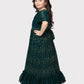 Peacock Blue Coloured Unique Cape Style Sleeves Pattern Gown For Girls