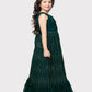 Peacock Blue Coloured Unique Cape Style Sleeves Pattern Gown For Girls