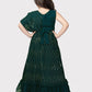 Peacock Blue Coloured Unique Cape Style Sleeves Pattern Gown For Girls