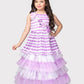 Lilac Coloured Stripes Fabric Peplum Style With Frills Of Imported Net Gown For Girls - Betty Ethnic India - Gown - Betty Girls Wear Online