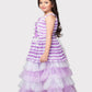 Lilac Coloured Stripes Fabric Peplum Style With Frills Of Imported Net Gown For Girls - Betty Ethnic India - Gown - Betty Girls Wear Online