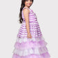 Lilac Coloured Stripes Fabric Peplum Style With Frills Of Imported Net Gown For Girls - Betty Ethnic India - Gown - Betty Girls Wear Online