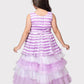 Lilac Coloured Stripes Fabric Peplum Style With Frills Of Imported Net Gown For Girls - Betty Ethnic India - Gown - Betty Girls Wear Online