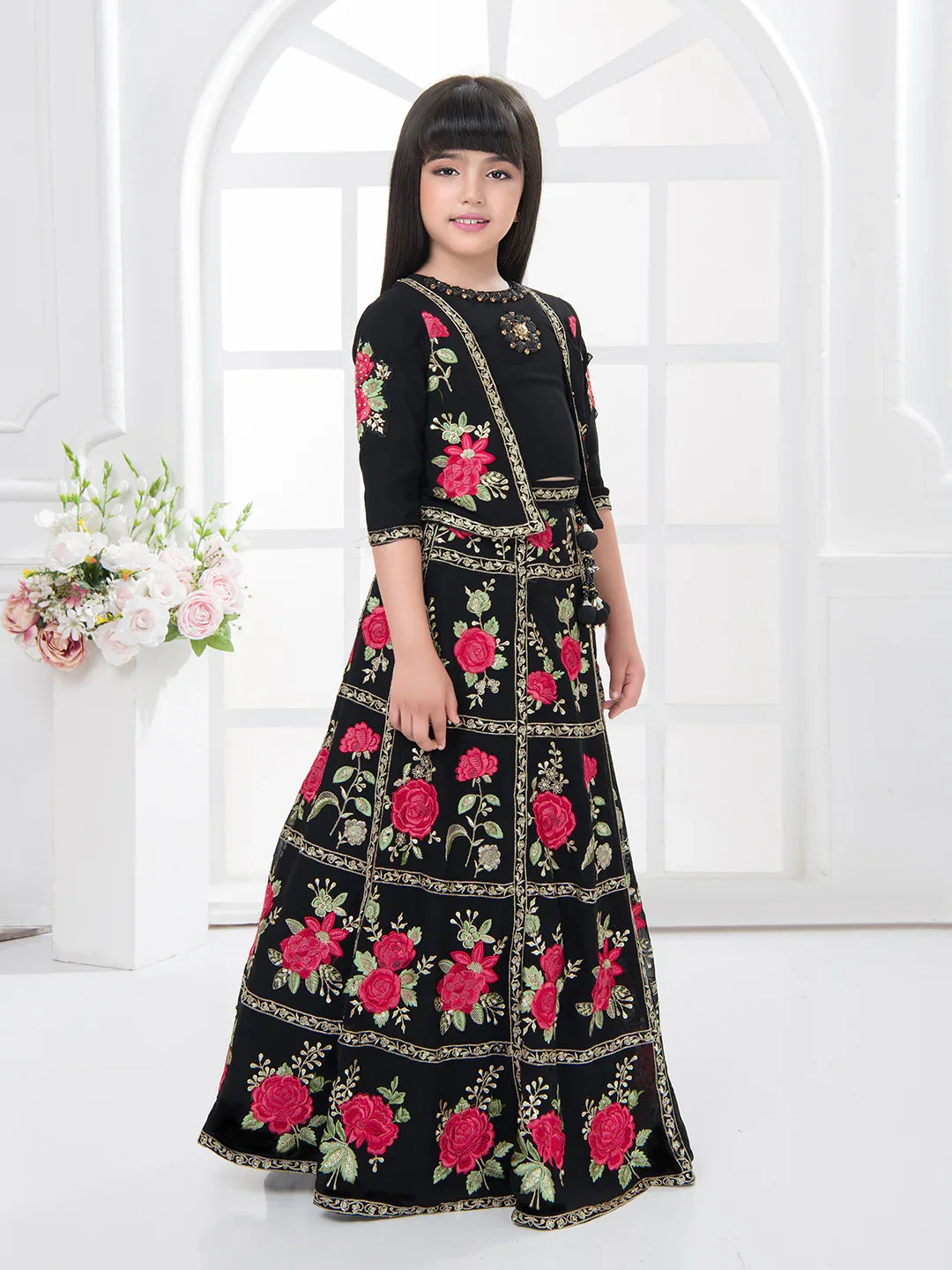 Premium Lehenga Choli Set for Girls – Jacket Style Premium Party Wear (Black)