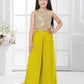 Yellow Embroidered Top & Palazzo Set with Shimmer Work Jacket – Festive Wear for Girls