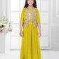 Yellow Embroidered Top & Palazzo Set with Shimmer Work Jacket – Festive Wear for Girls