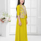 Yellow Embroidered Top & Palazzo Set with Shimmer Work Jacket – Festive Wear for Girls