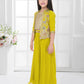 Yellow Embroidered Top & Palazzo Set with Shimmer Work Jacket – Festive Wear for Girls